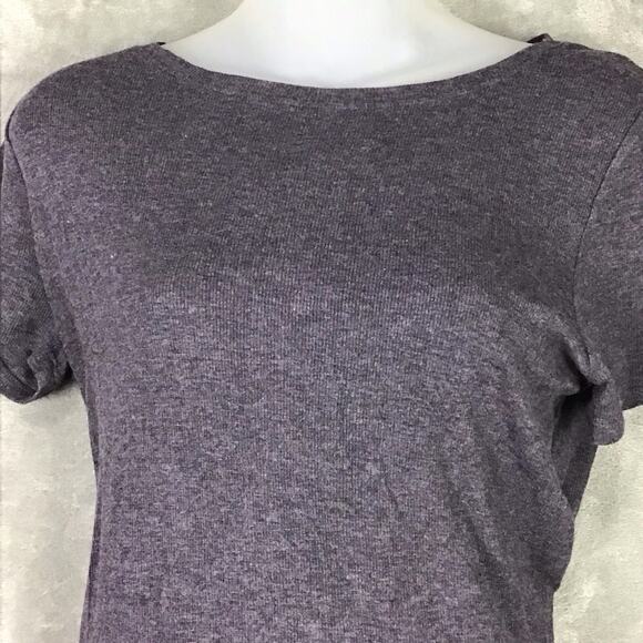 H by Bordeaux Womens Large Gray Ribbed Knit Scoop Neck Short Sleeve T-Shirt Top - Picture 5 of 13